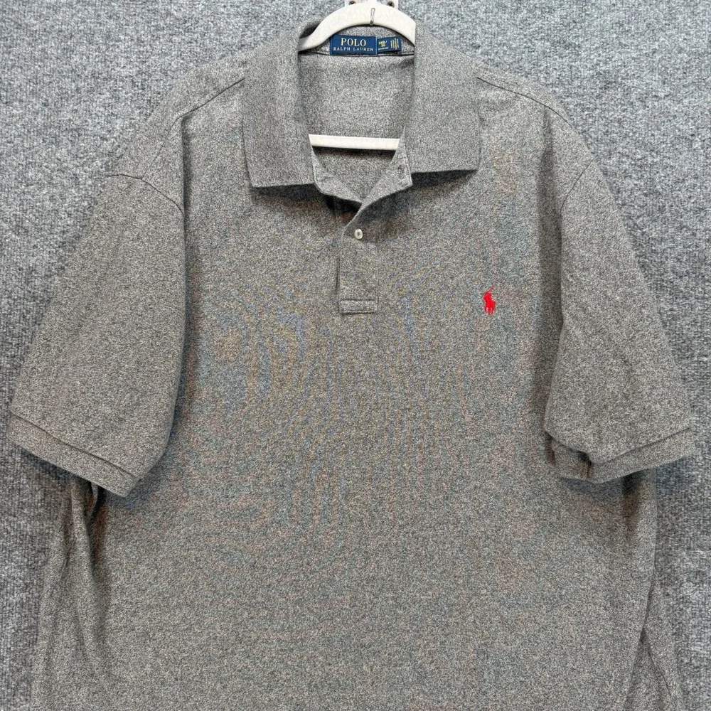 Polo Ralph Lauren Polo Shirt Mens 3XB Gray Red‎ Pony Classic Fit Pique Cotton